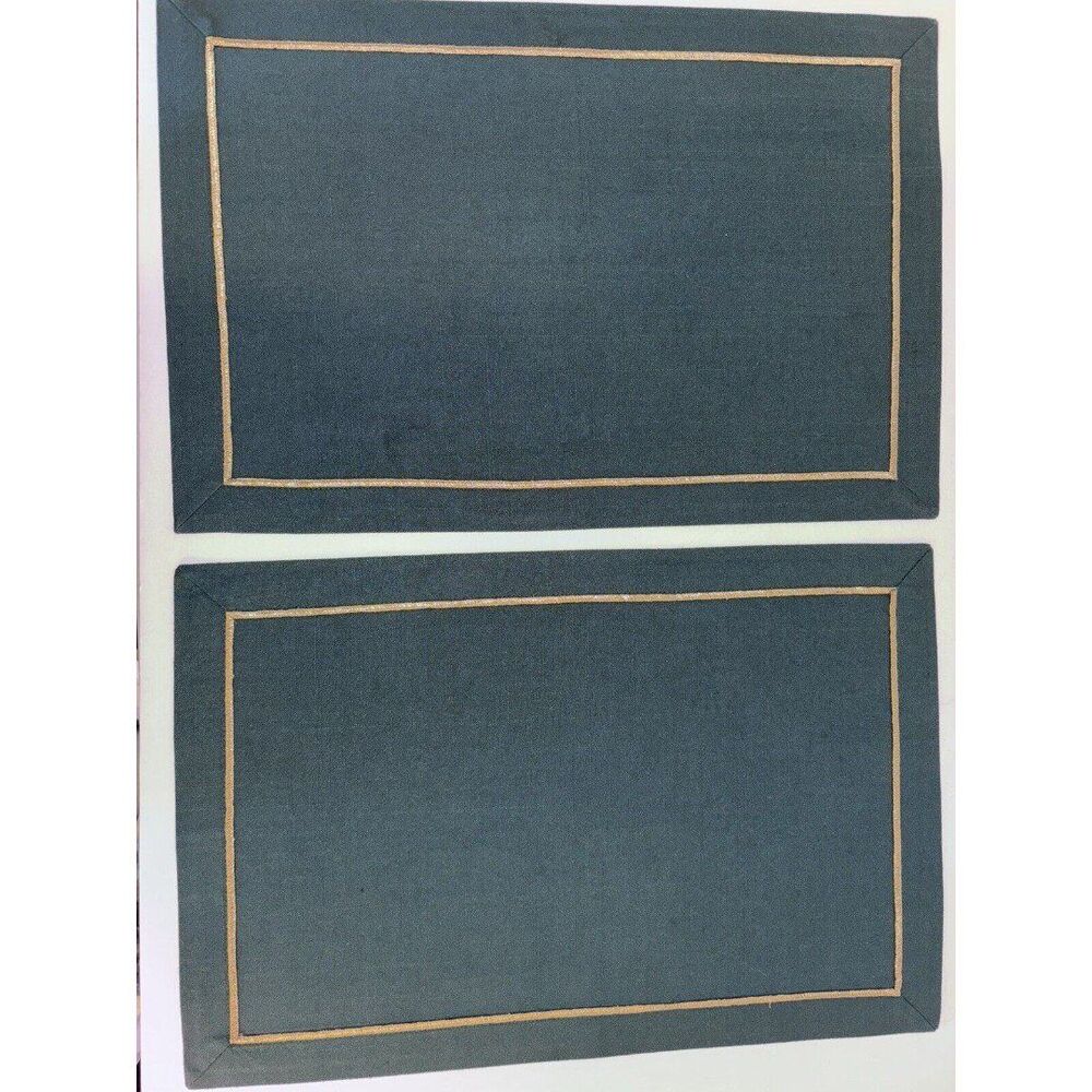 Rose Tree Forest Green Placemats With Gold Embroidery Set of 6